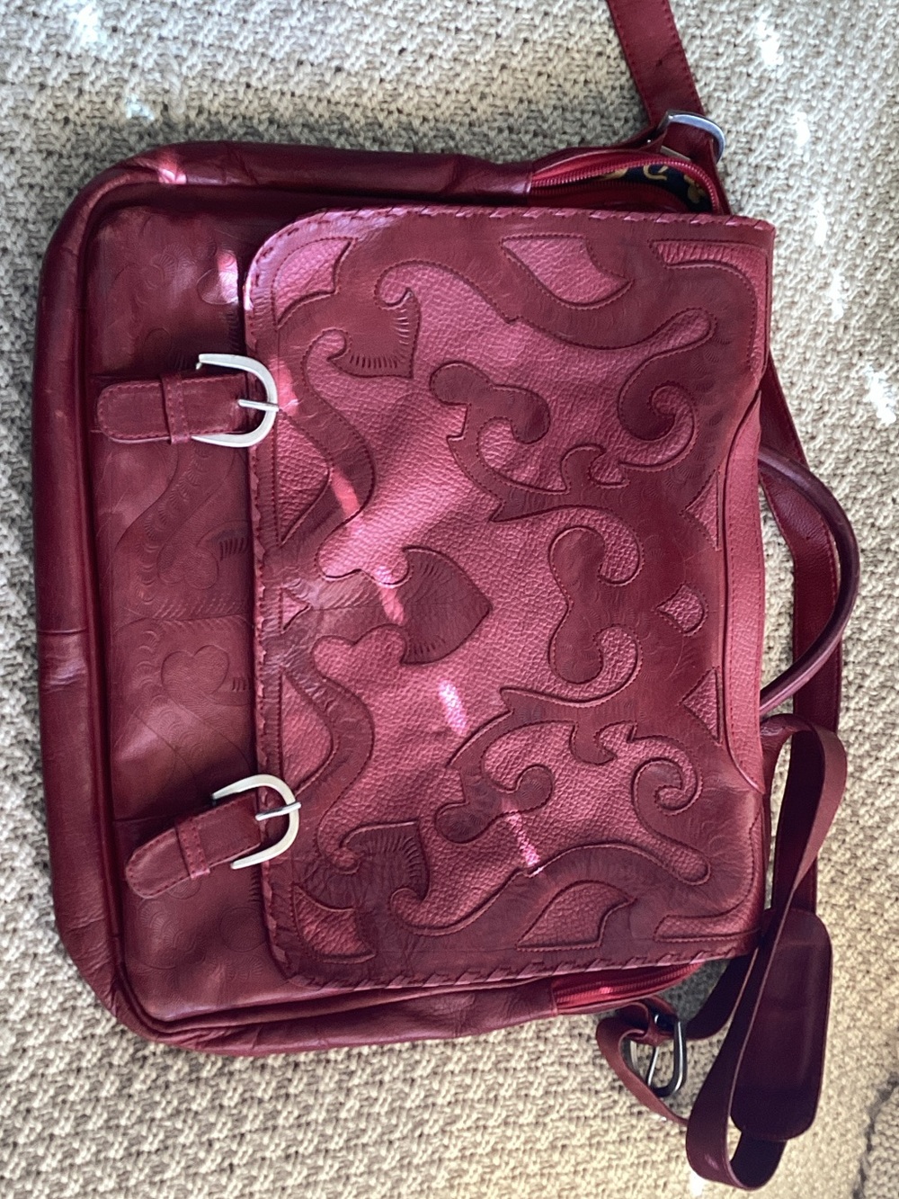 Leather Embossed Crossbody Bag in Deep Burgundy
